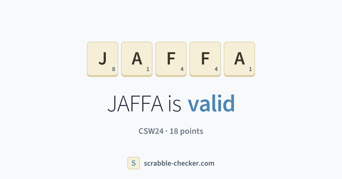 Is JAFFA a Scrabble word? Yes – JAFFA is valid (18 points) · Scrabble ...
