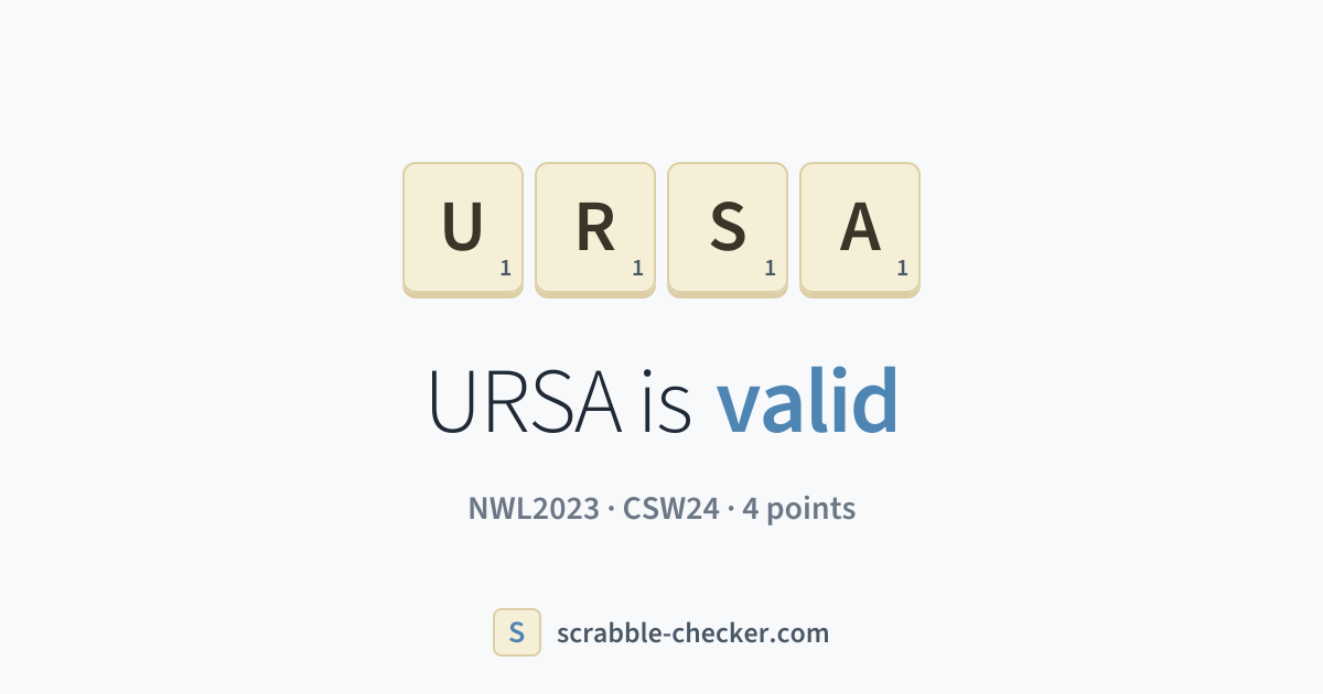Is URSA a Scrabble word? Yes – URSA is valid (4 points) · Scrabble Word ...
